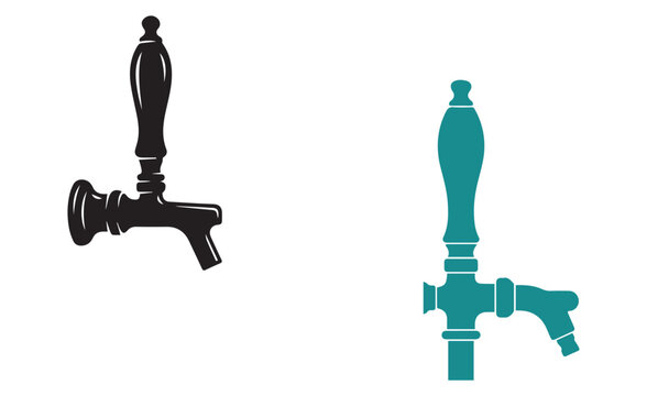 Minimalist beer tap handle icons for pub bar and brewery beverage service with pub equipment