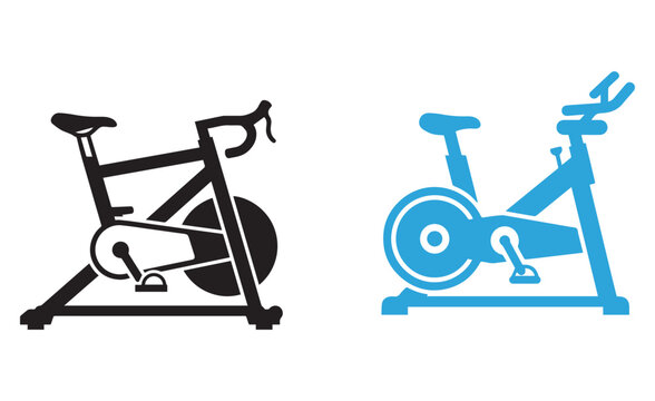 Stationary indoor cycling exercise bike icons for fitness cardio training and home gym workout