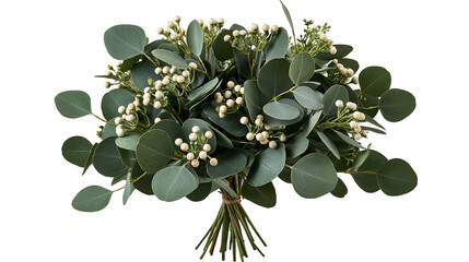 Fresh eucalyptus bouquet with small white berries and round green leaves © Natalia