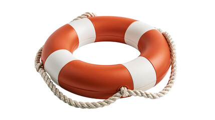 Orange and white striped circular lifebuoy with attached braided rope © Natalia