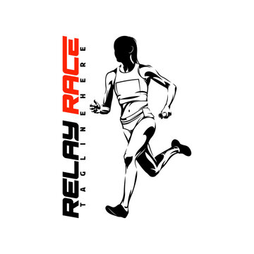 Silhouette female runner running relay race vector illustration, suited for athletic tournaments, relay competitions, fitness apps, and sports apparel.