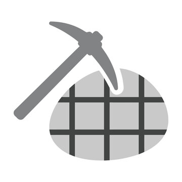 Mining pickaxe striking a rock surface with grid pattern