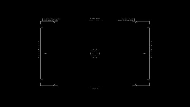 Digital camera view finder interface overlay showing focus target system data and tracking frame for recording precision