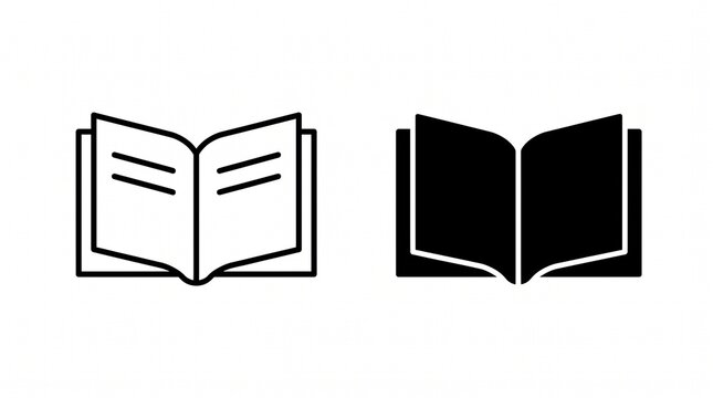 Open Book Icon Set in Outline and Solid Vector Illustration for Education and Knowledge Concepts