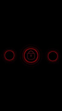 Circular buttons animation glows with a padlock symbol Encrypted access security clearance confirms on circular buttons animation Digital data privacy protection validates buttons