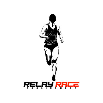 Silhouette female runner running relay race vector illustration, suited for athletic tournaments, relay competitions, fitness apps, and sports apparel.