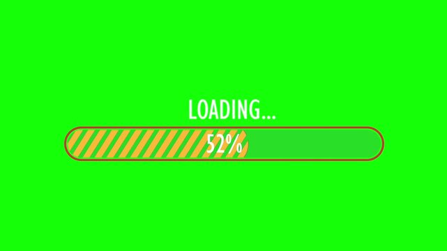 Animated progress loading bar filling from 0 to 100 percent isolated on green screen key chromakey background
