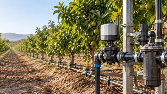 Agricultural irrigation filtration and pump system in orchard