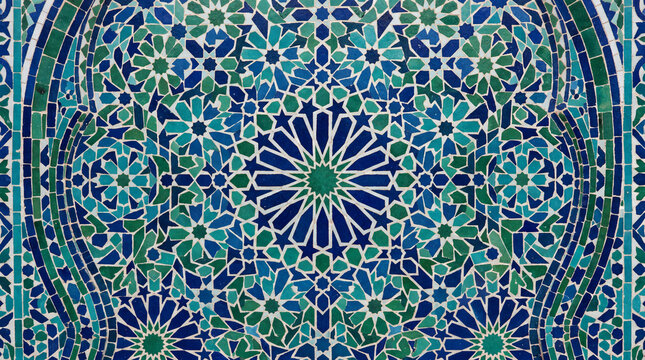 Islamic Geometric Art Mosaic Tile Pattern Blue Green Star Shapes