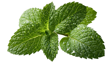 Fresh green mint leaves with water droplets © Maria