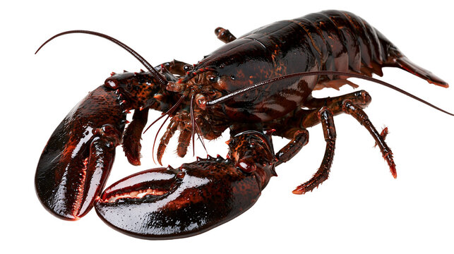 Fresh raw whole dark brown Atlantic lobster with large claws and long antennae