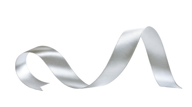 Shiny silver satin ribbon flowing in a graceful curve