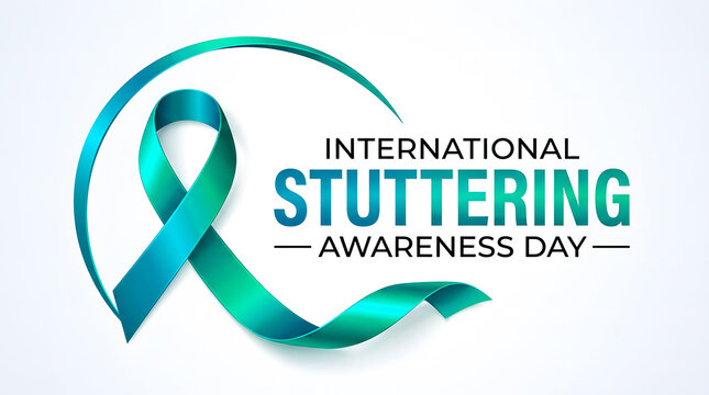 International stuttering awareness day ribbon illustration with supportive text on a bright clean and hopeful background promoting understanding and acceptance