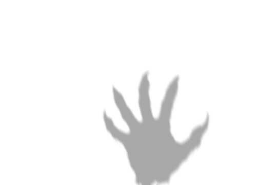 A dark scary shadow of a monster hand with sharp claws reaching out from the bottom edge of the frame isolated on transparent background