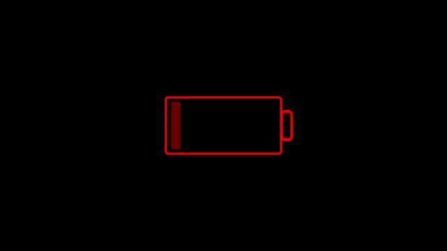Battery icon animation shows a low electrical power level. Device energy storage capacity warnings trigger on battery icon. Critical power management telemetry monitors on the icon.