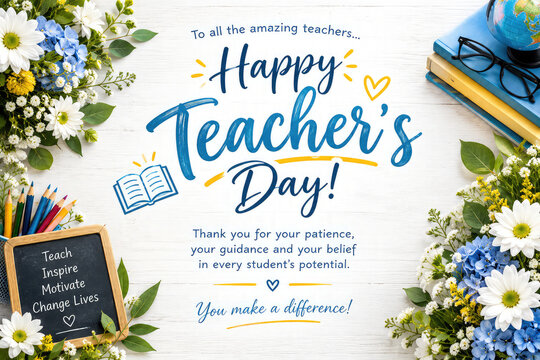 Happy Teachers Day Retro Typography Design with School Blackboard and Thank You Message