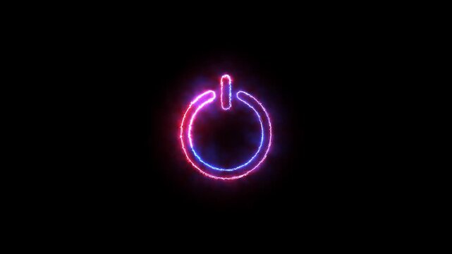 Power button symbol animation glows on an empty black screen. System startup activation telemetry routes on power button. Electronic device hardware controls use power button symbol.