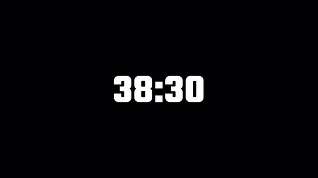 Forty two minute countdown timer animation on transparent background in sixty seconds