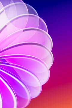 Magenta glass petal cluster 3D wallpaper framing neon copy space