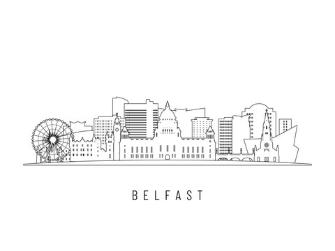 Detailed Belfast skyline vector illustration. Belfast buildings in line art style, perfect for modern designs.