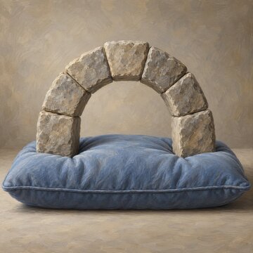Small stone arch resting on a blue cushion