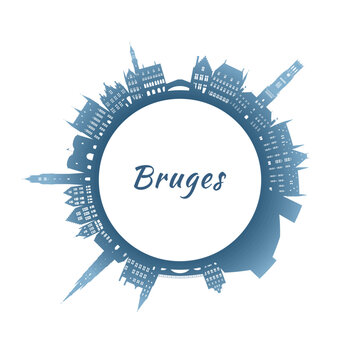 Bruges skyline with colorful buildings. Circular style. Stock vector illustration.