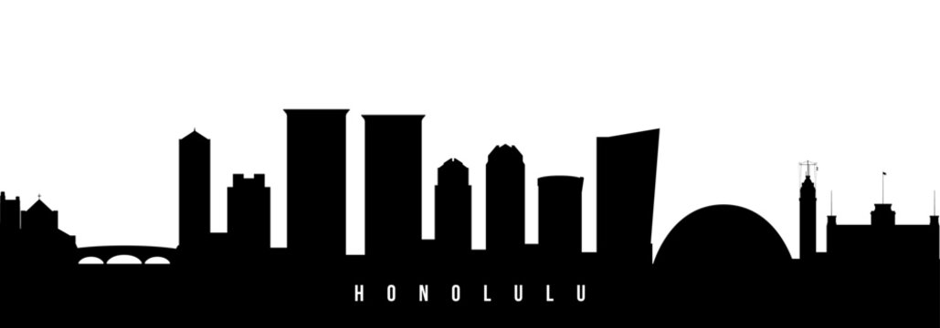 Vector silhouette illustration of Honolulu urban skyline. Modern minimalist cityscape graphic, perfect for travel, banners or backgrounds