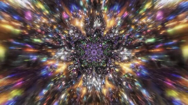 Psychedelic star shape pulsing kaleidoscope with vibrant colors and patterns in motion