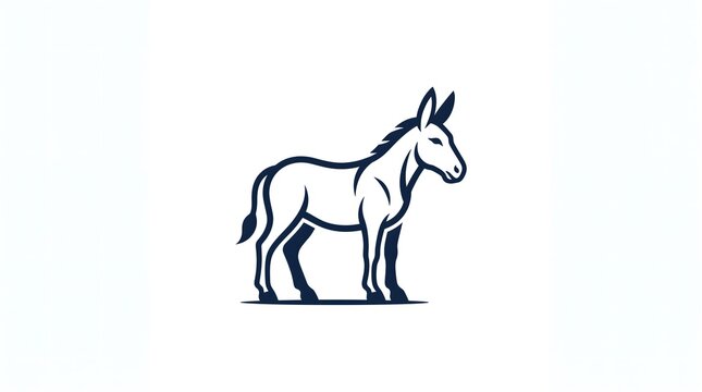 Minimalist vector illustration of a donkey standing, isolated on a white background. Line art donkey icon or logo template.