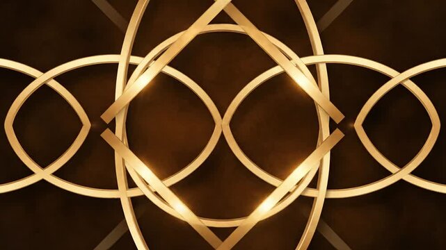 Golden geometric rings rotating in constant motion creating a sophisticated abstract animation for luxury brand marketing and modern digital backgrounds