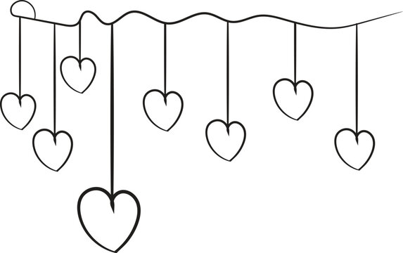 Heart vector illustration hanging string garland romantic love outline graphic