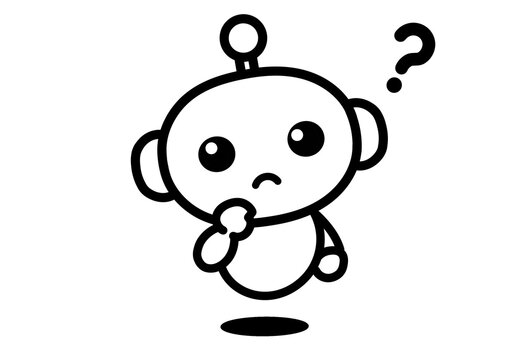 Cute robot character with a question mark looking puzzled