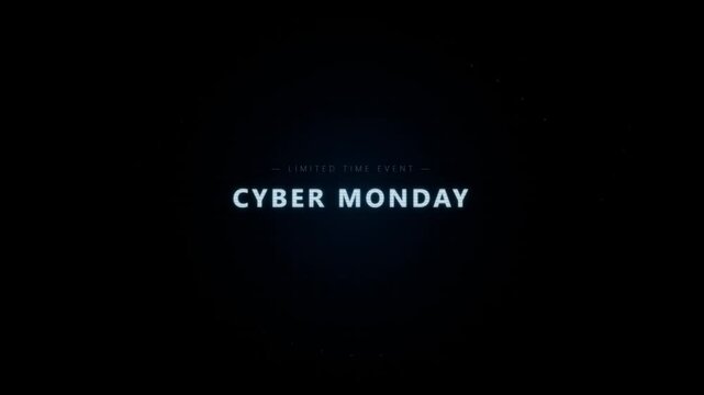 Cyber Monday glowing text promotion animation on dark background