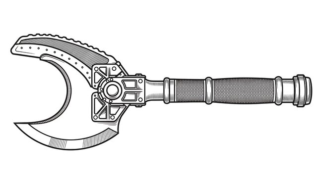 Medieval battle axe white background.