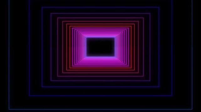 3D Neon Rectangular Tunnel Pink Purple Orange Glowing Light Frames Loop
