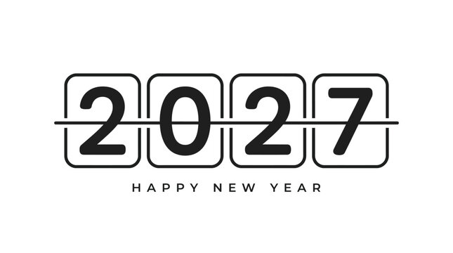Happy New Year 2027 Flip Clock Scoreboard Vector Graphic Design