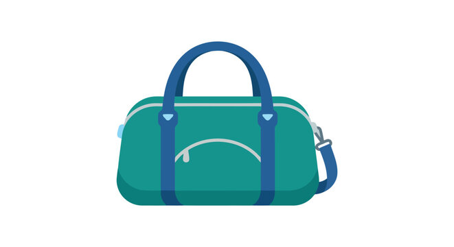 Teal duffel bag illustration with blue handles and white trim