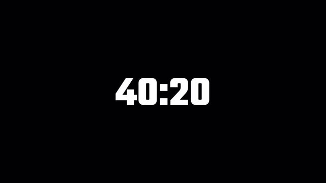 Forty four minute countdown timer animation on transparent background in sixty seconds