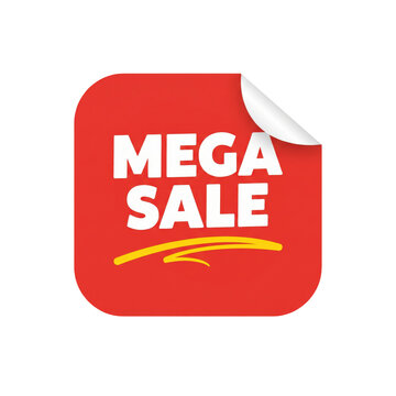 Red mega sale badge with curled edge on a transparent background