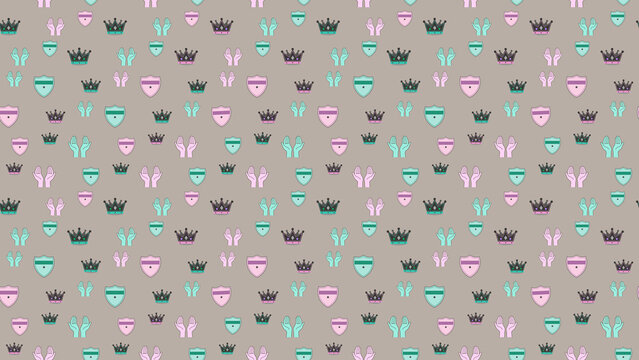 Pattern of crowns, shields, and hands