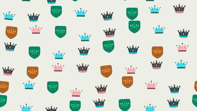 Seamless pattern of colorful crowns and shields