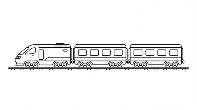 Modern passenger train illustration featuring clean lines and bold black strokes shown on white background