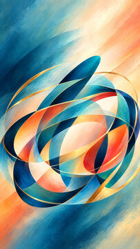 abstract geometric swirl with teal bule and gold curved line background artwork