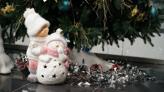 Christmas decorations in the office. Christmas tree in the office with nice decoration.