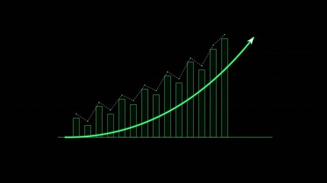 Green bull market profit growth arrow and stock chart rising, financial investment return loop 4k 60fps