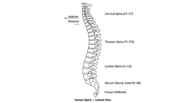 Human spine anatomy white background.