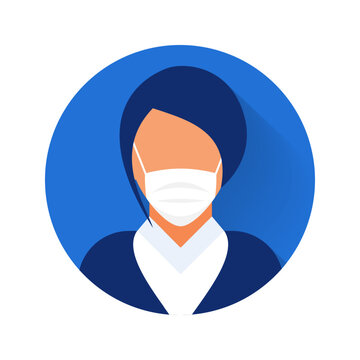 Flat modern minimal avatar icon with medical mask. Business concept, global communication. Web site user profile. Social media, network elements