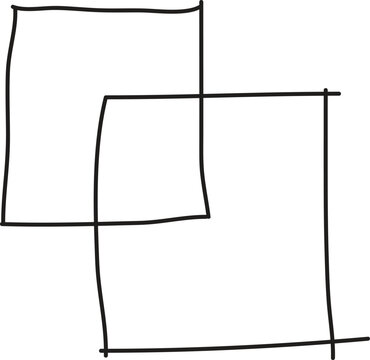 Hand drawn overlapping squares, minimalist black ink sketch of geometric shapes, simple doodle frames for creative design and layout