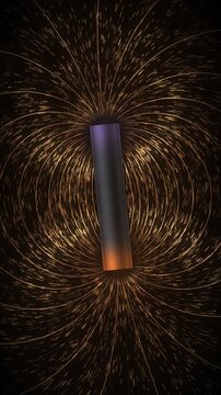 Magnetic Field Lines of a Bar Magnet Dipole with Iron Filings Physics Visualization Seamless Loop in subtle copper tones vertical 9:16