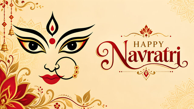 Goddess Durga Portrait for Ghatsthapana Kalash Sthapana Navratri Garba Dandiya and Traditional Indian Festive  Navratri Celebration